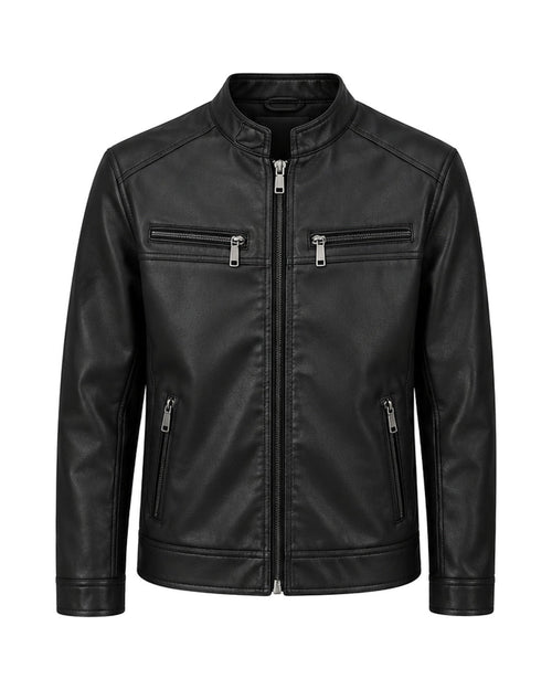 Chaqueta negra efecto cuero, vista frontal